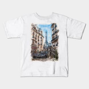 Eiffel Tower View from a House Courtyard Kids T-Shirt